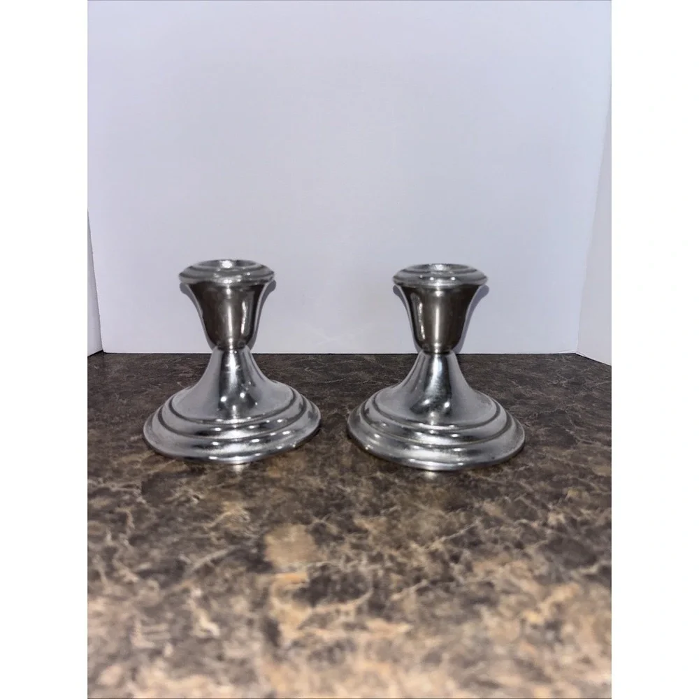 Vintage Wilton Shiny Pewter Candle Stick Holders 3 1/2